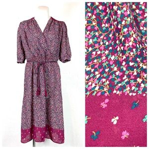 Vintage 1970s Leslie Fay Retro Ditsy Floral Modest Surplice Top Dress Size 6/8